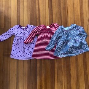 Toddler girl Hanna Andersson (purple and red dresses) and Gymboree dress.